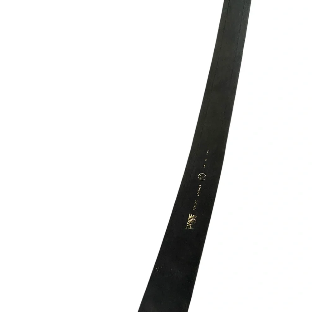 Vintage Dame Black Authentic Leather Belt white stitching Brass gold Buckle